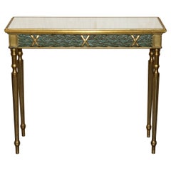 TAVOLO A CONSOLE D'EPOCA IN STILE CARVELLATO CON VETRO A SPECCHIO