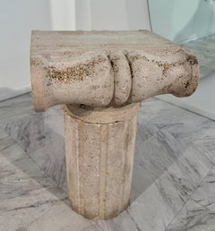 Vintage Italian Carved Travertine Column Pedestal 1950s