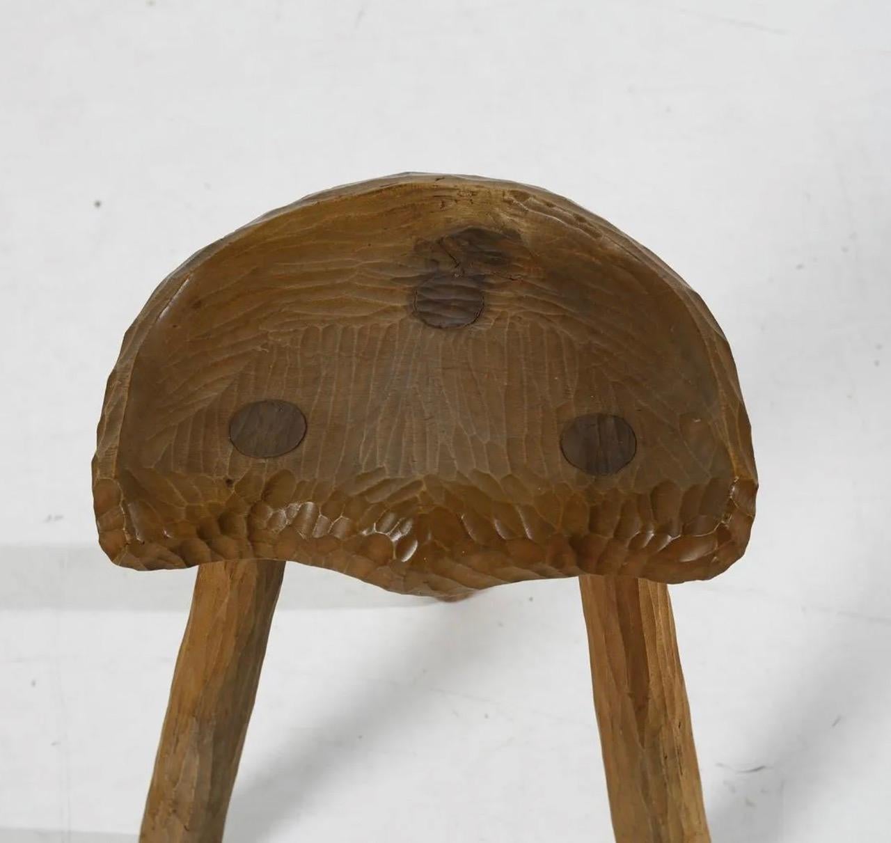 Vintage Italian Carved Walnut Tripod Stool, 1950's For Sale at 1stDibs