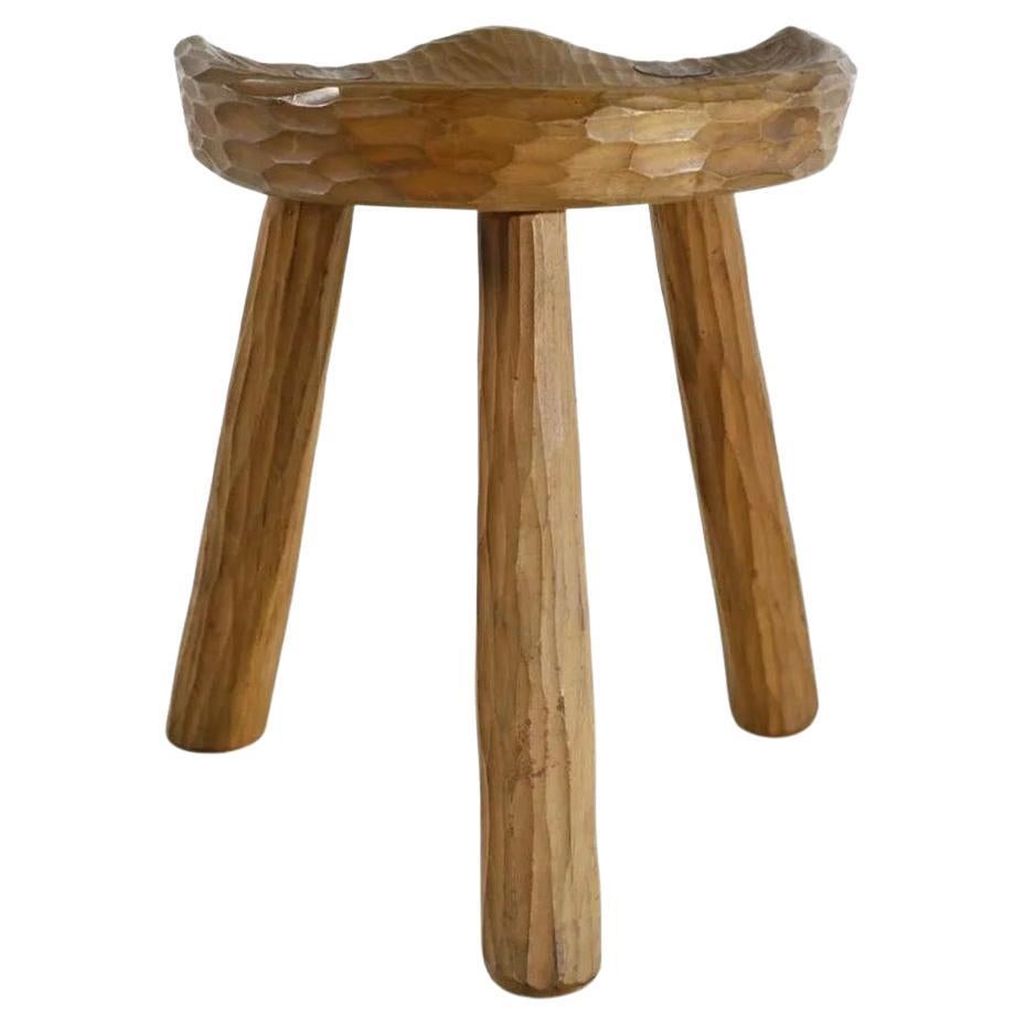 Vintage Italian Carved Walnut Tripod Stool, 1950's For Sale at 1stDibs