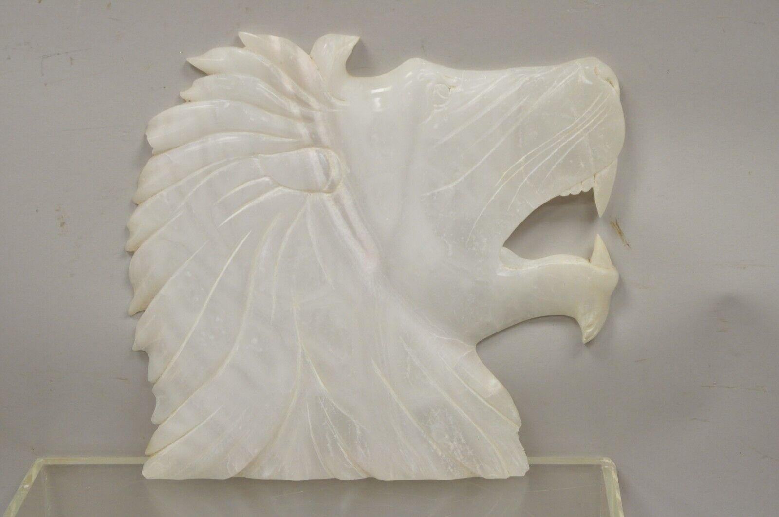 Vintage Italian Carved White Alabaster Lion Head Sculpture Statue Figure 'B' For Sale 5