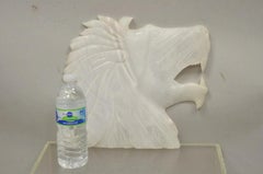 Vintage Italian Carved White Alabaster Lion Head Sculpture Statue Figure (B)