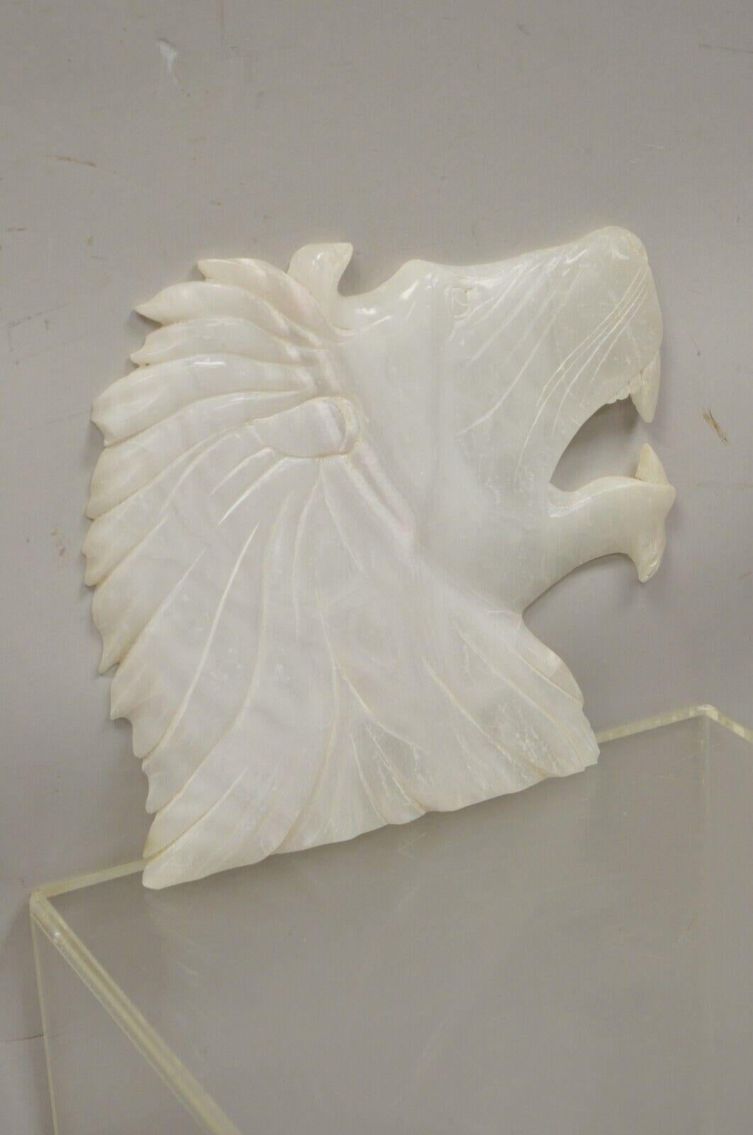 Vintage Italian Carved White Alabaster Lion Head Sculpture Statue Figure 'B' For Sale 1