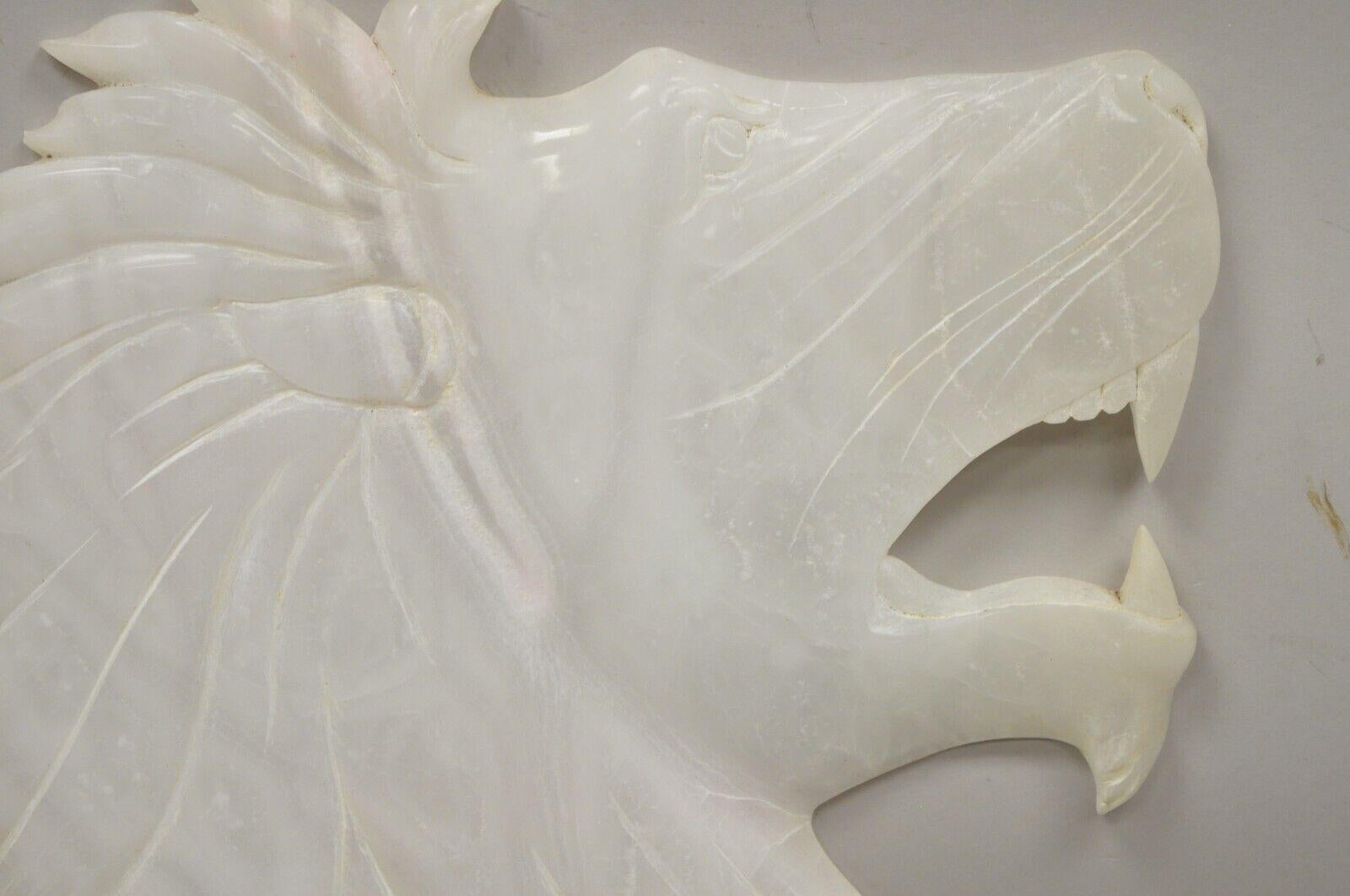Vintage Italian Carved White Alabaster Lion Head Sculpture Statue Figure 'B' For Sale 3