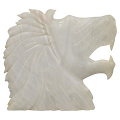 Vintage Italian Carved White Alabaster Lion Head Sculpture Statue Figure 'B'