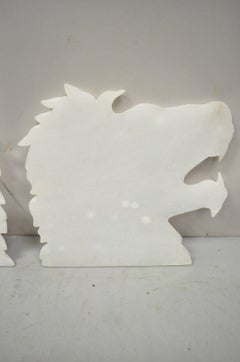 Vintage Italian Carved White Alabaster Lion Head Sculpture Statue Figure, Pair