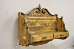 Vintage Italian Carved Wood Distressed French Country Wall Hanging Shelf Curio