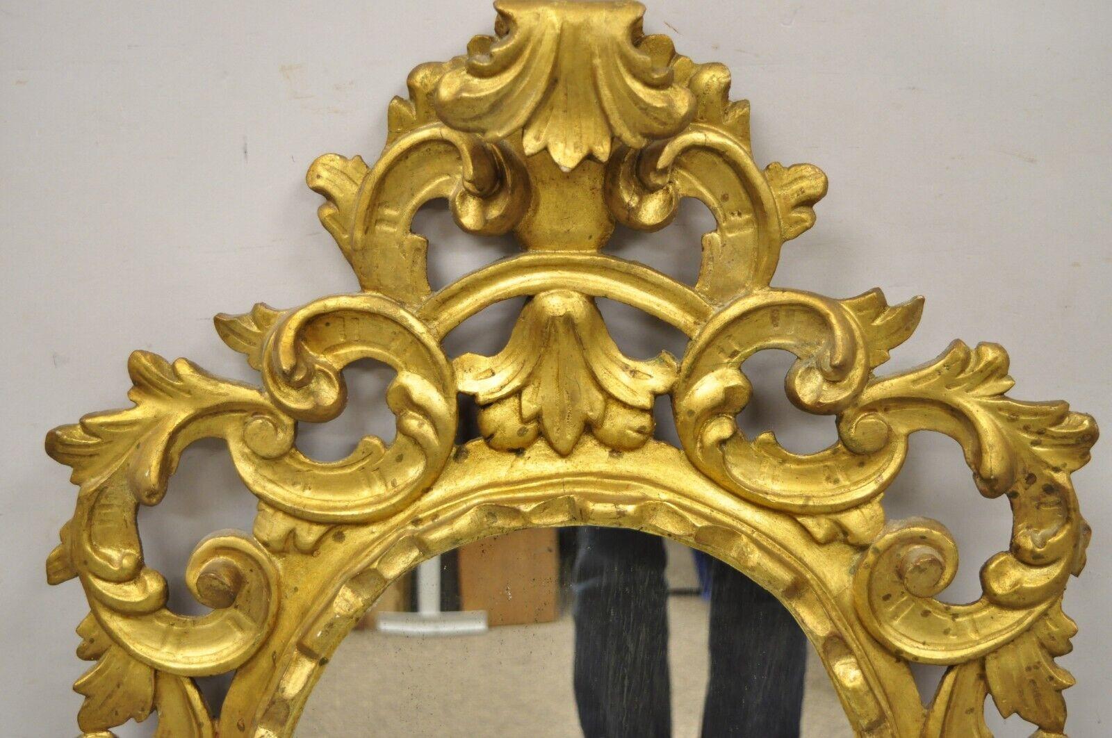 Vintage Italian Carved Wood Gold Gilt French Rococo Style Wall Mirror For Sale 7