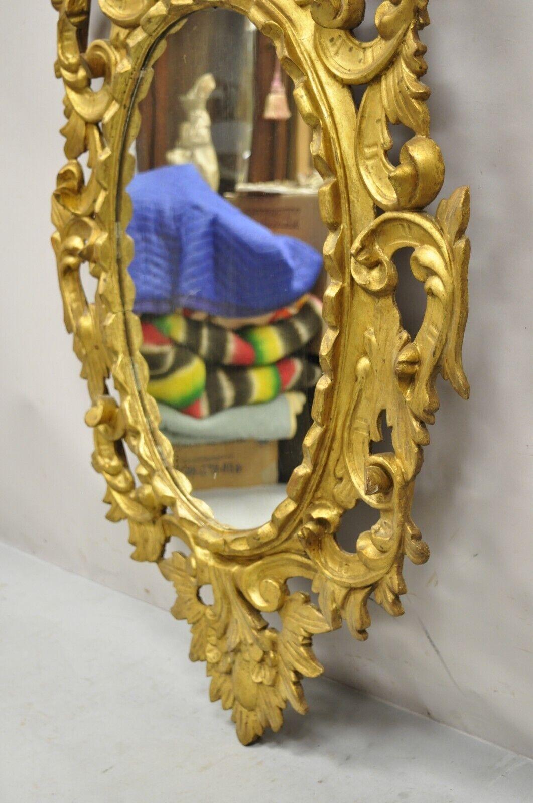 Vintage Italian Carved Wood Gold Gilt French Rococo Style Wall Mirror For Sale 3