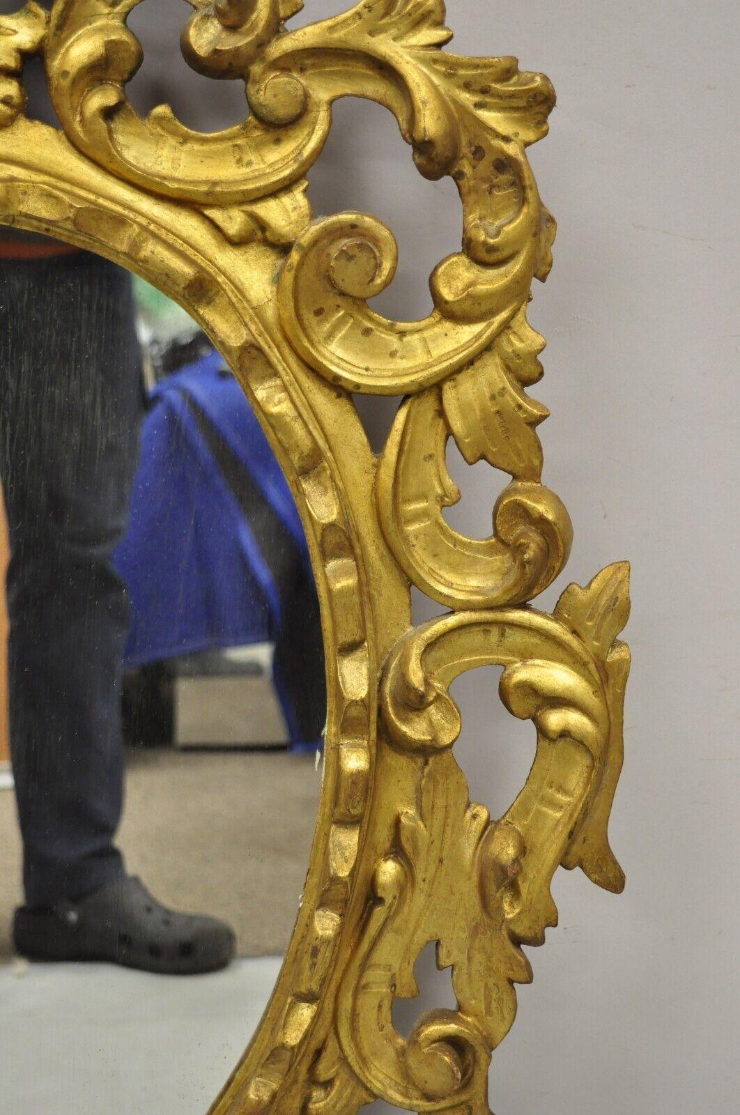 Vintage Italian Carved Wood Gold Gilt French Rococo Style Wall Mirror For Sale 4