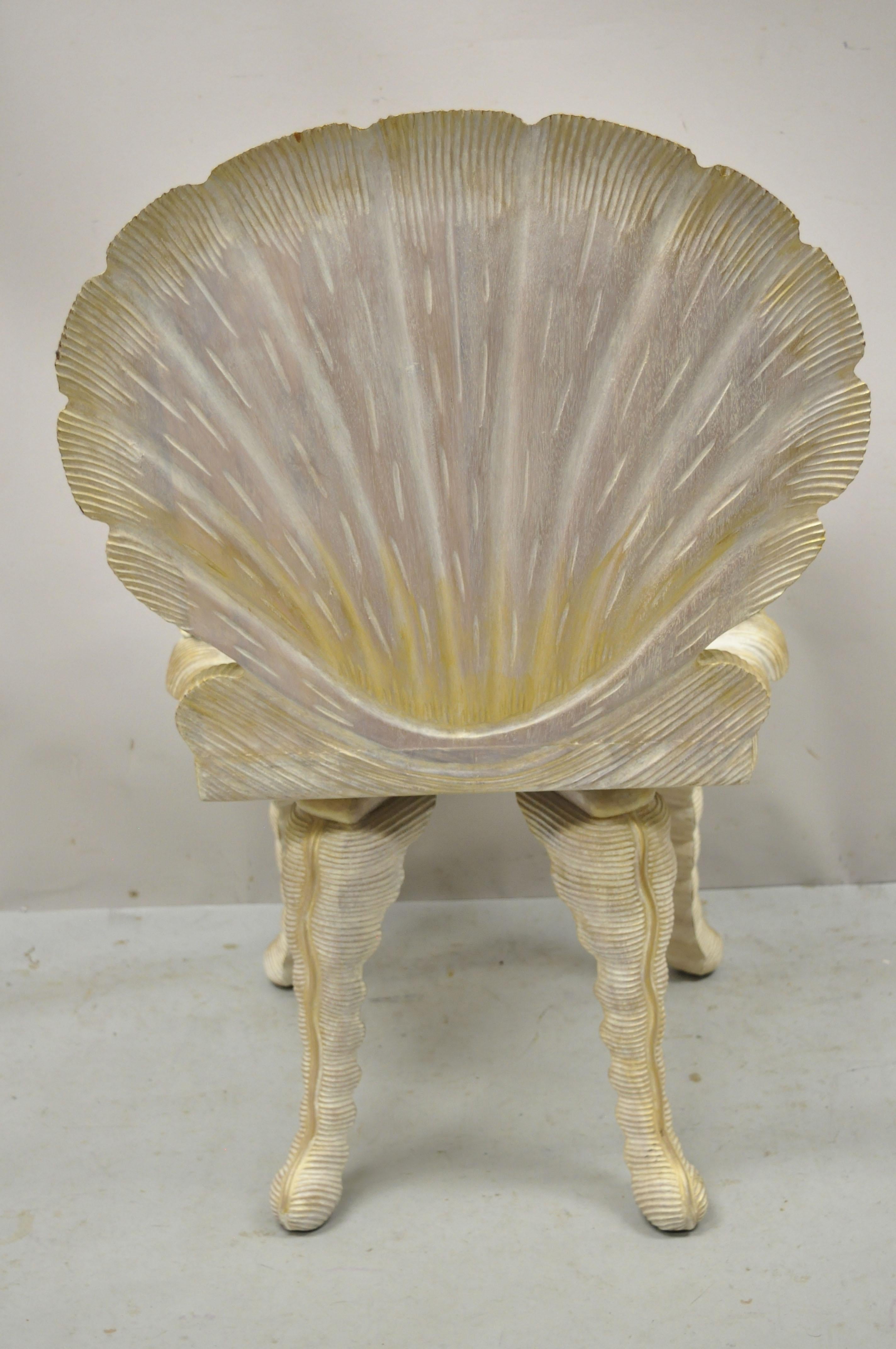 Vintage Italian Carved Wood Grotto Chair Clam Sea Shell and Full Dolphin Arms 2