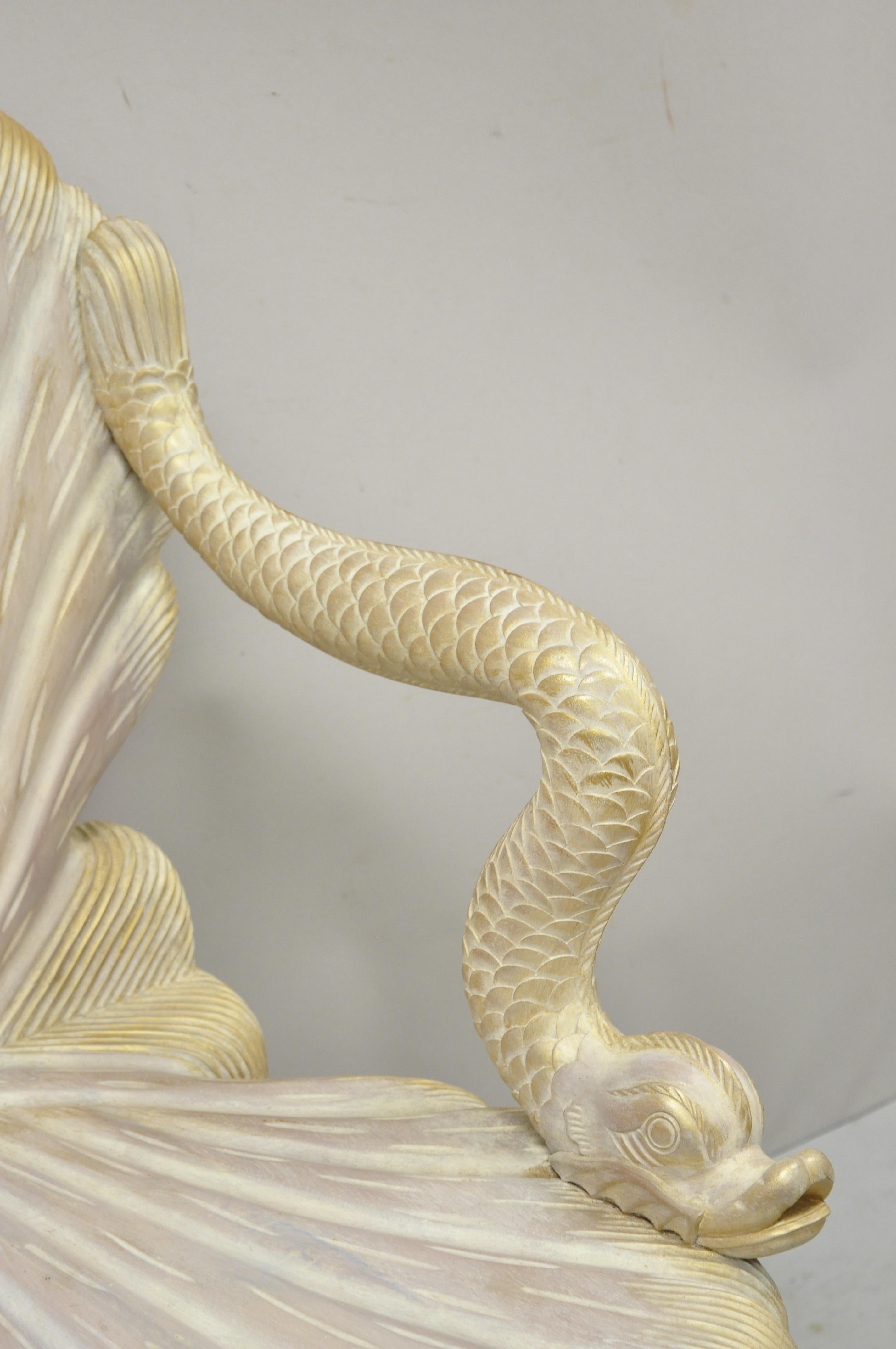 Vintage Italian Carved Wood Grotto Chair Clam Sea Shell and Full Dolphin Arms 3