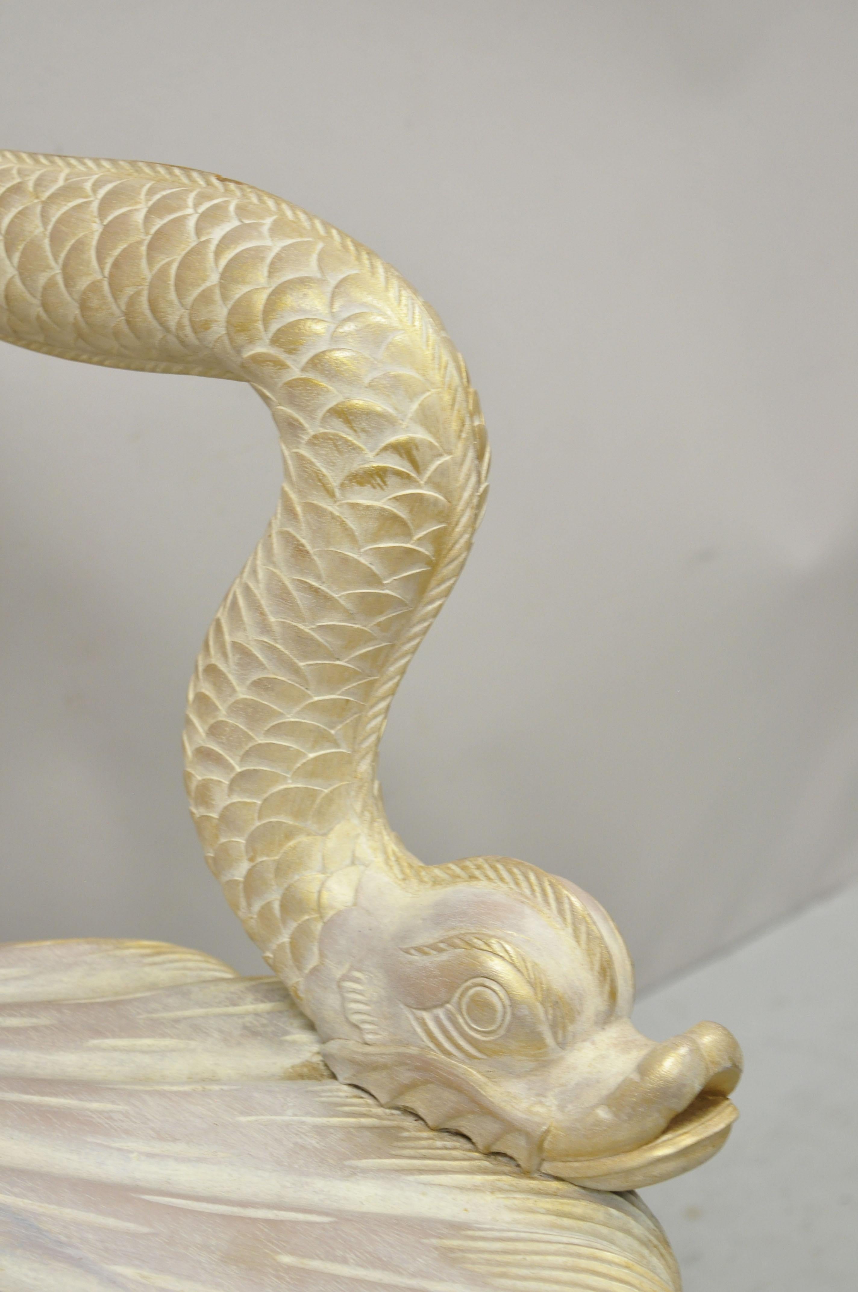 Vintage Italian Carved Wood Grotto Chair Clam Sea Shell and Full Dolphin Arms In Good Condition In Philadelphia, PA