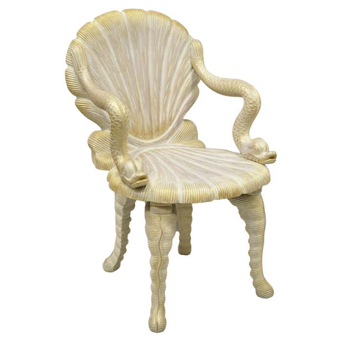 Vintage Italian Carved Wood Grotto Chair Clam Sea Shell and Full ...