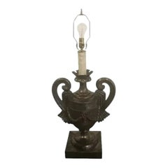 Vintage Italian Carved Wood Lamp Base with Vase Handle Design in Silver Finish