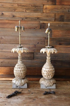 Vintage Italian Wood Pineapple Table Lamps - Pair