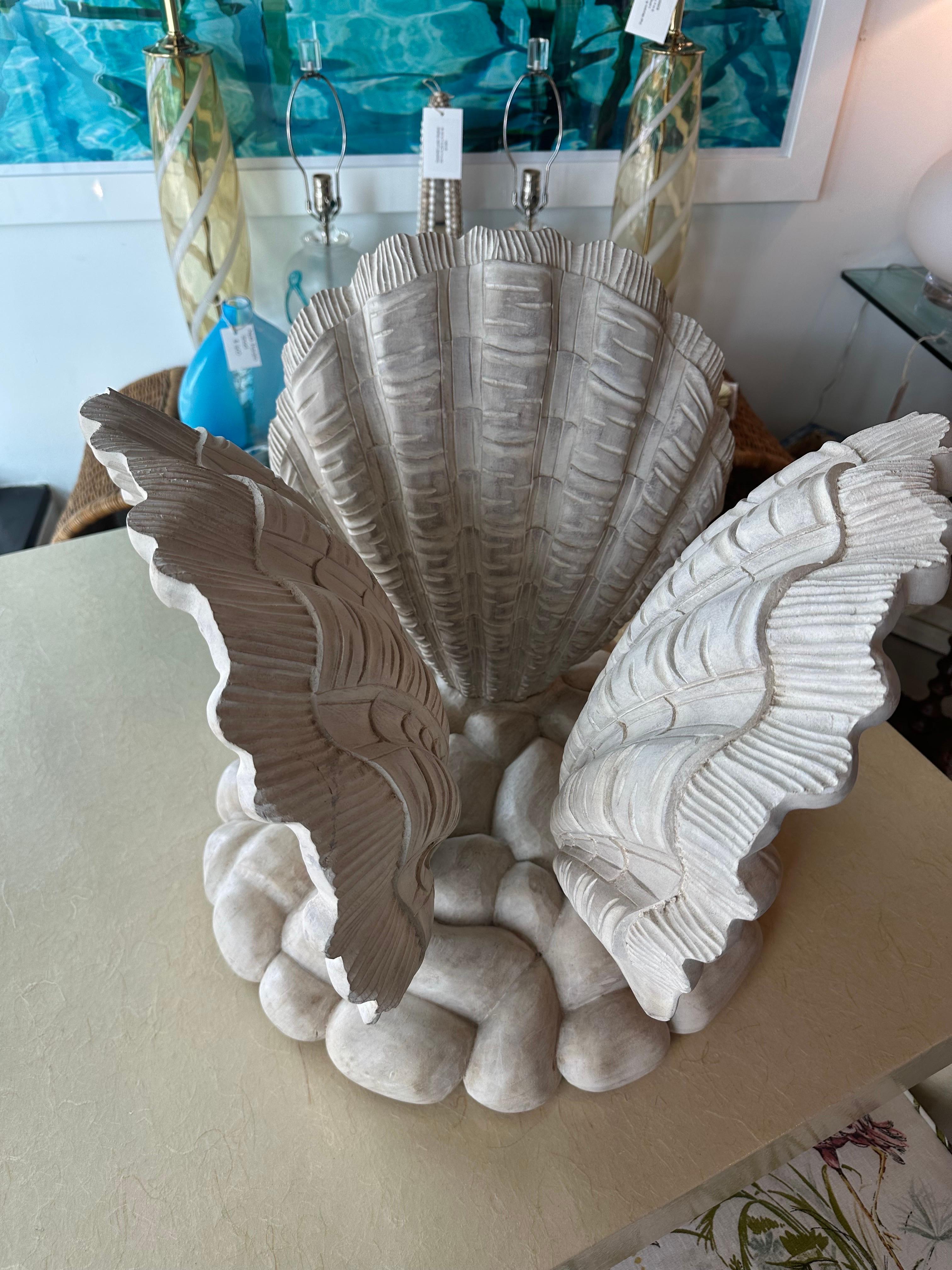 Hollywood Regency  Italian Wood Scalloped Seashell Shell Coffee Cocktail Table Serge Roche Style For Sale