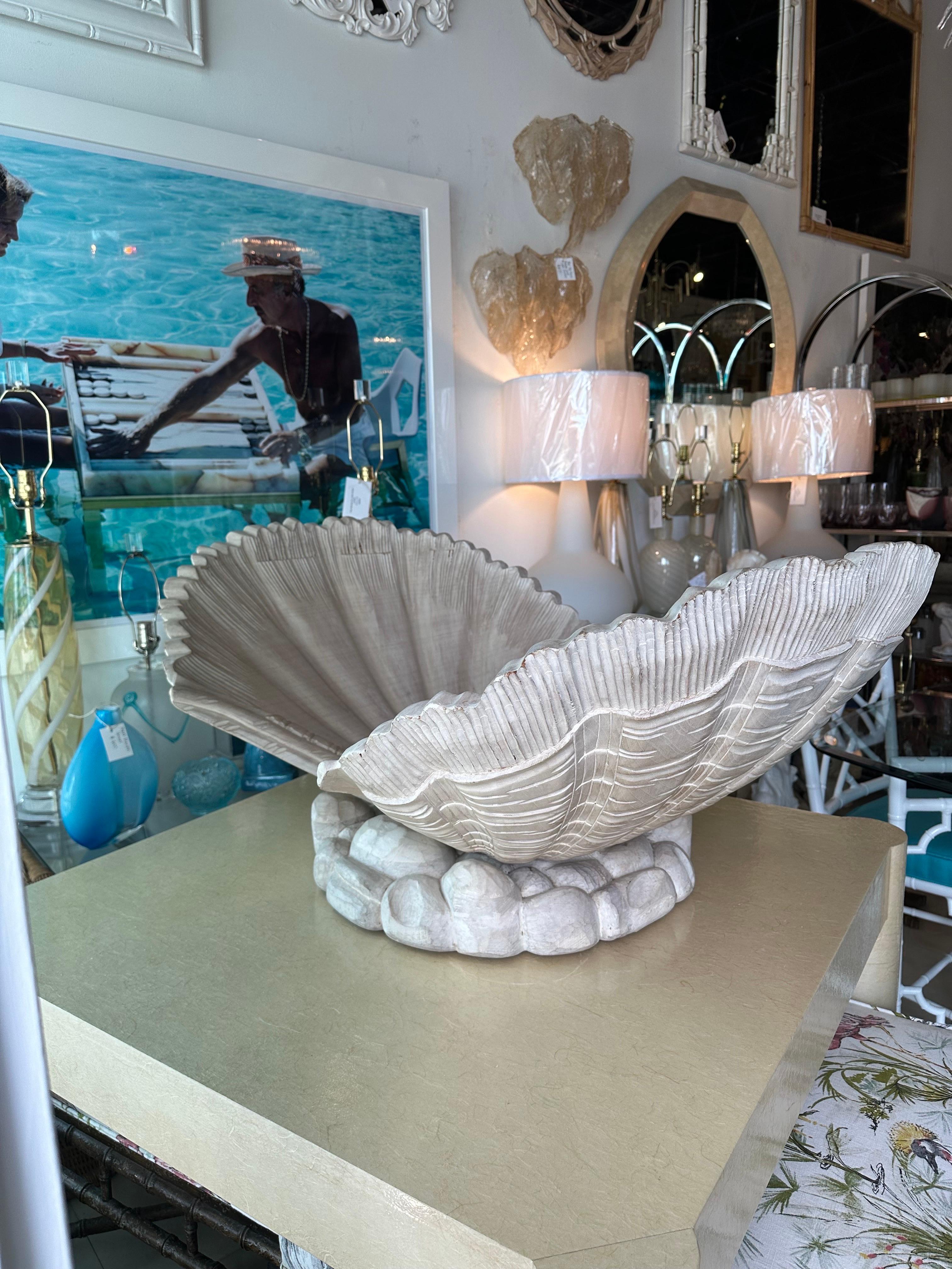 Late 20th Century Vintage Italian Carved Wood Scalloped Clam Seashell Shell Coffee Cocktail Table