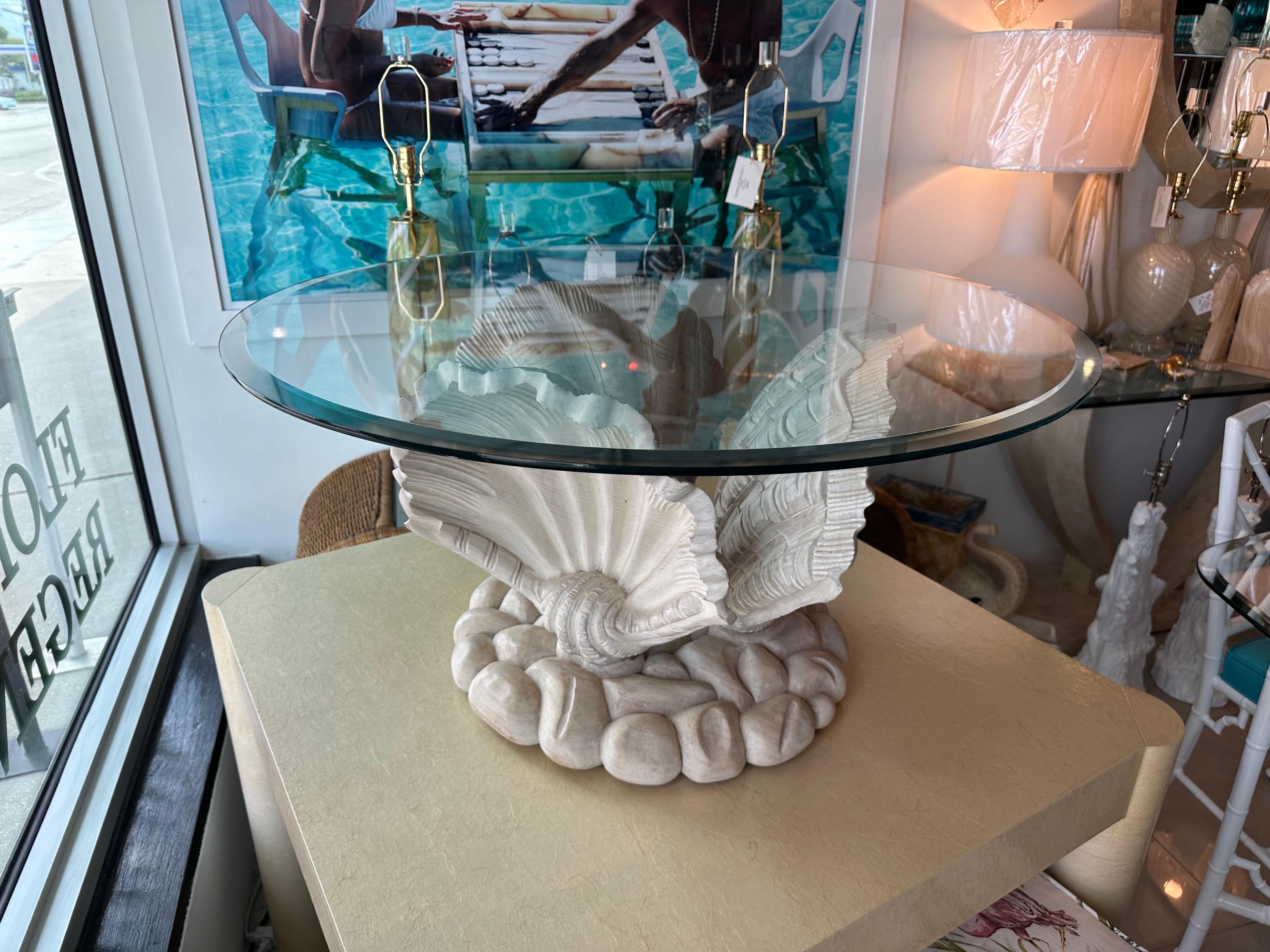  Italian Wood Scalloped Seashell Shell Coffee Cocktail Table Serge Roche Style In Good Condition For Sale In West Palm Beach, FL