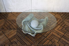 Vintage Italian Carved Wood Shell-Form Coffee Table With Glass Top, 1970s