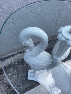 Vintage Italian Carved Wood Swan Side Table with Glass Top, 1950s