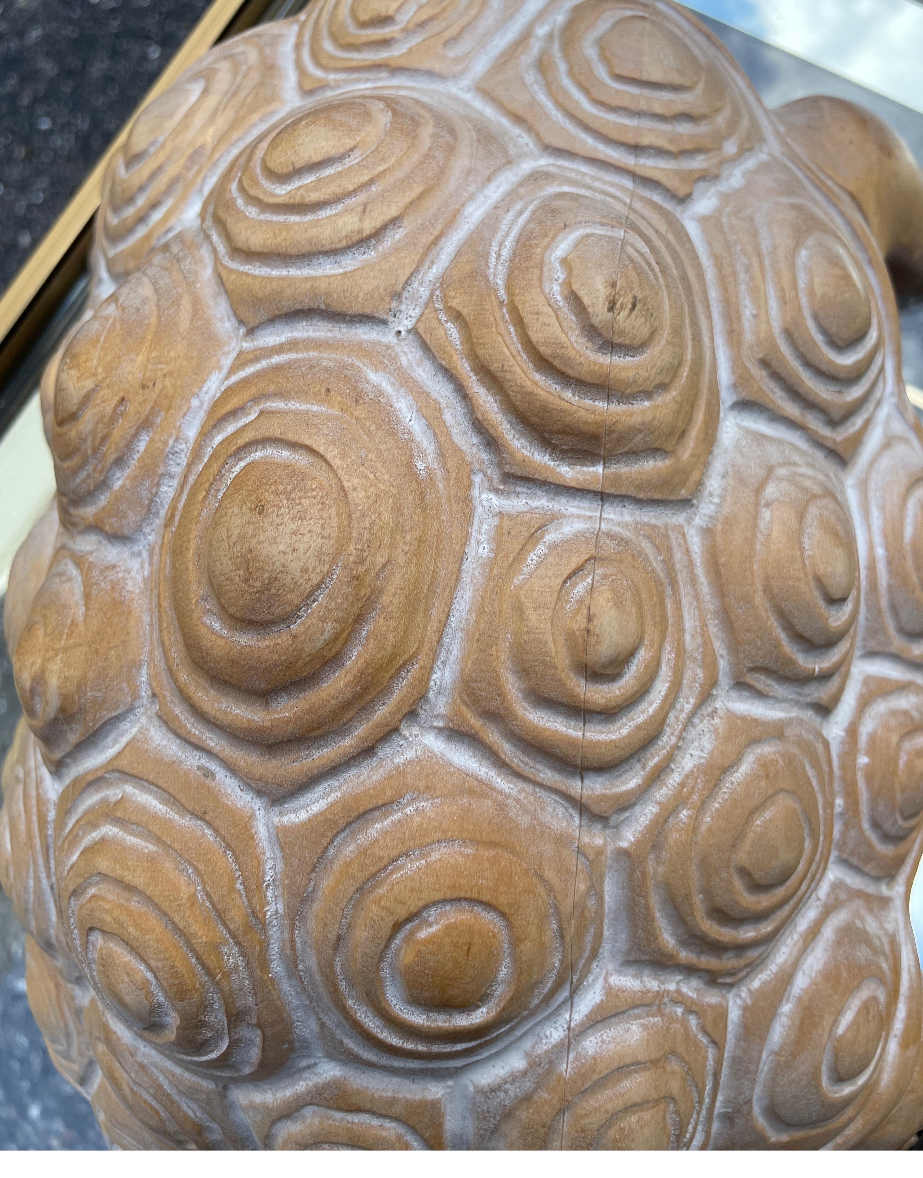 Vintage Italian Carved Wood Turtle Sculpture For Sale 3