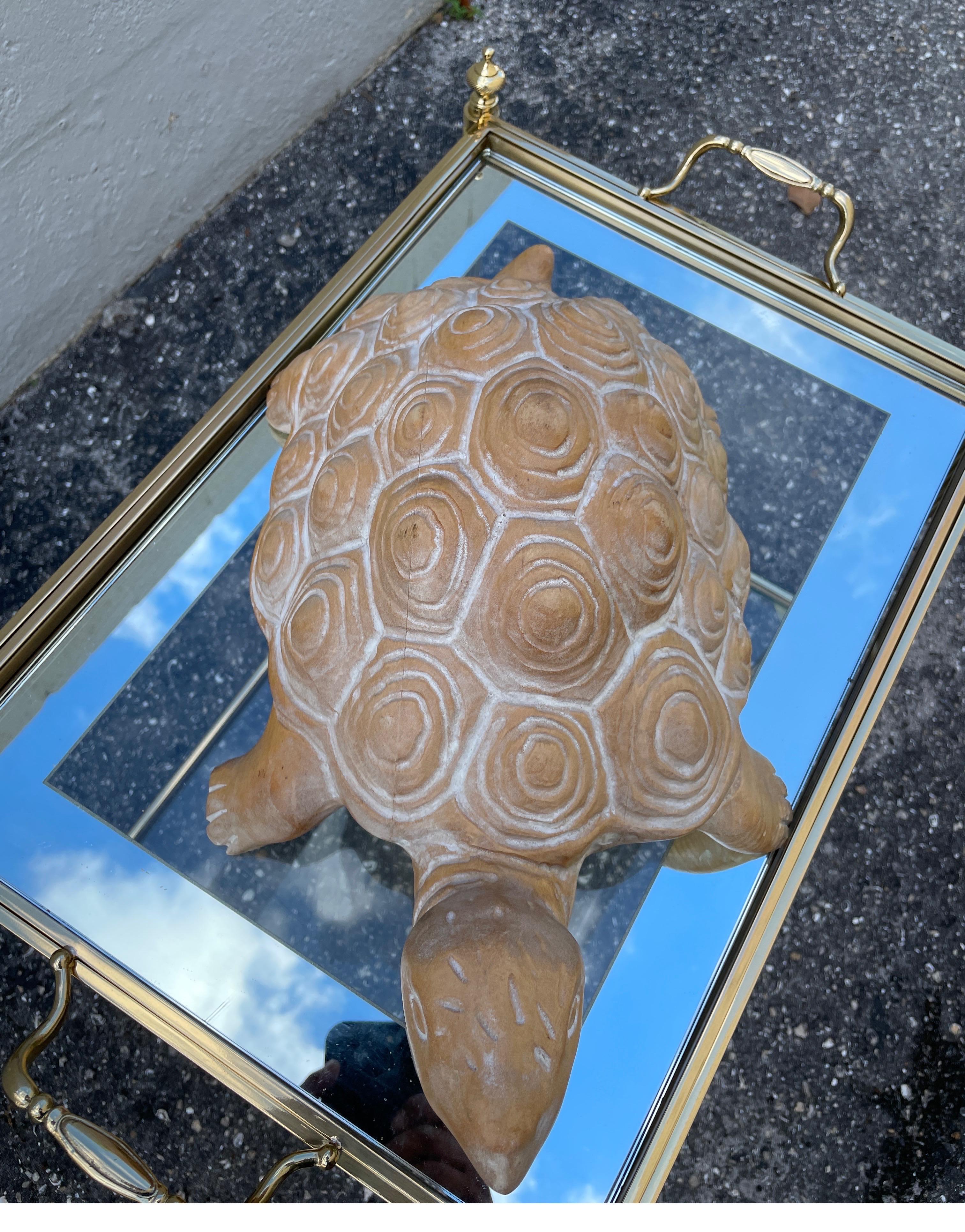 20th Century Vintage Italian Carved Wood Turtle Sculpture For Sale