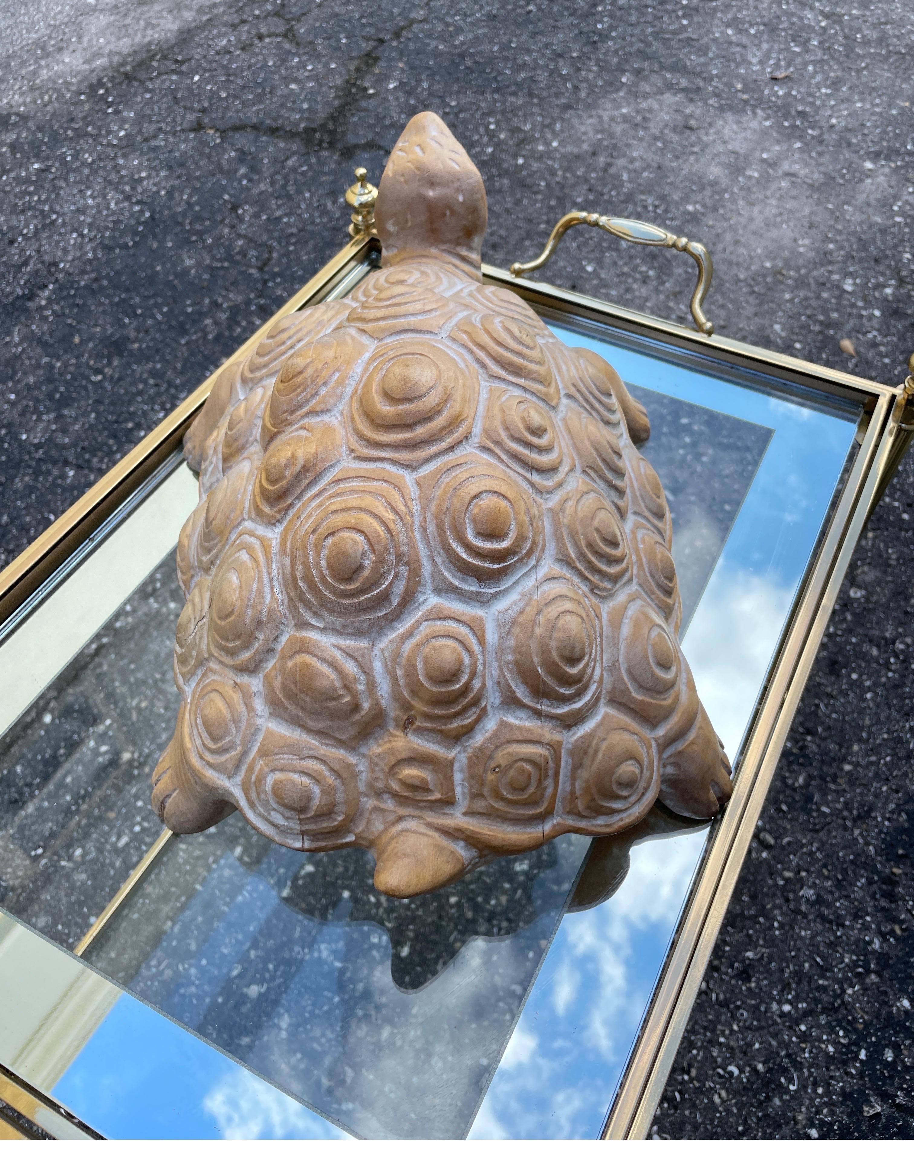 Pine Vintage Italian Carved Wood Turtle Sculpture For Sale