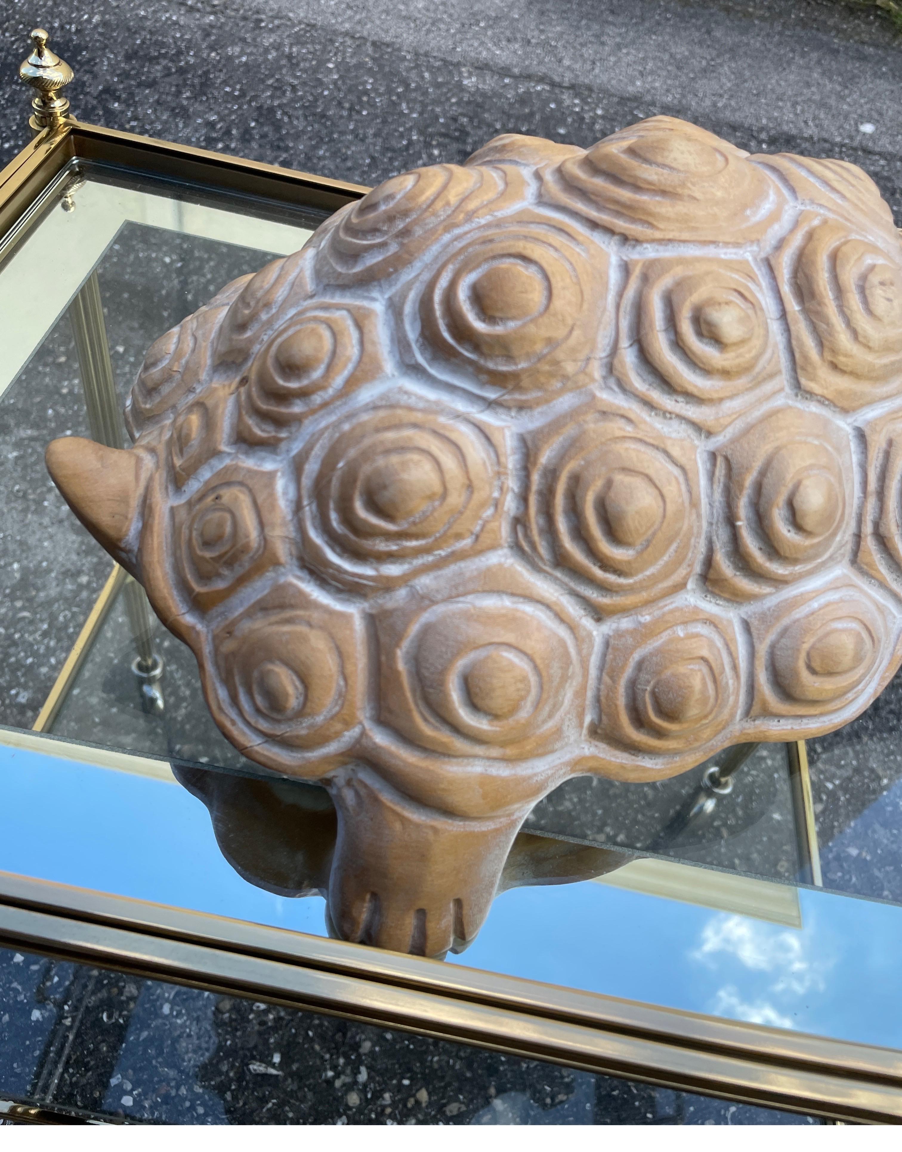 Vintage Italian Carved Wood Turtle Sculpture For Sale 1