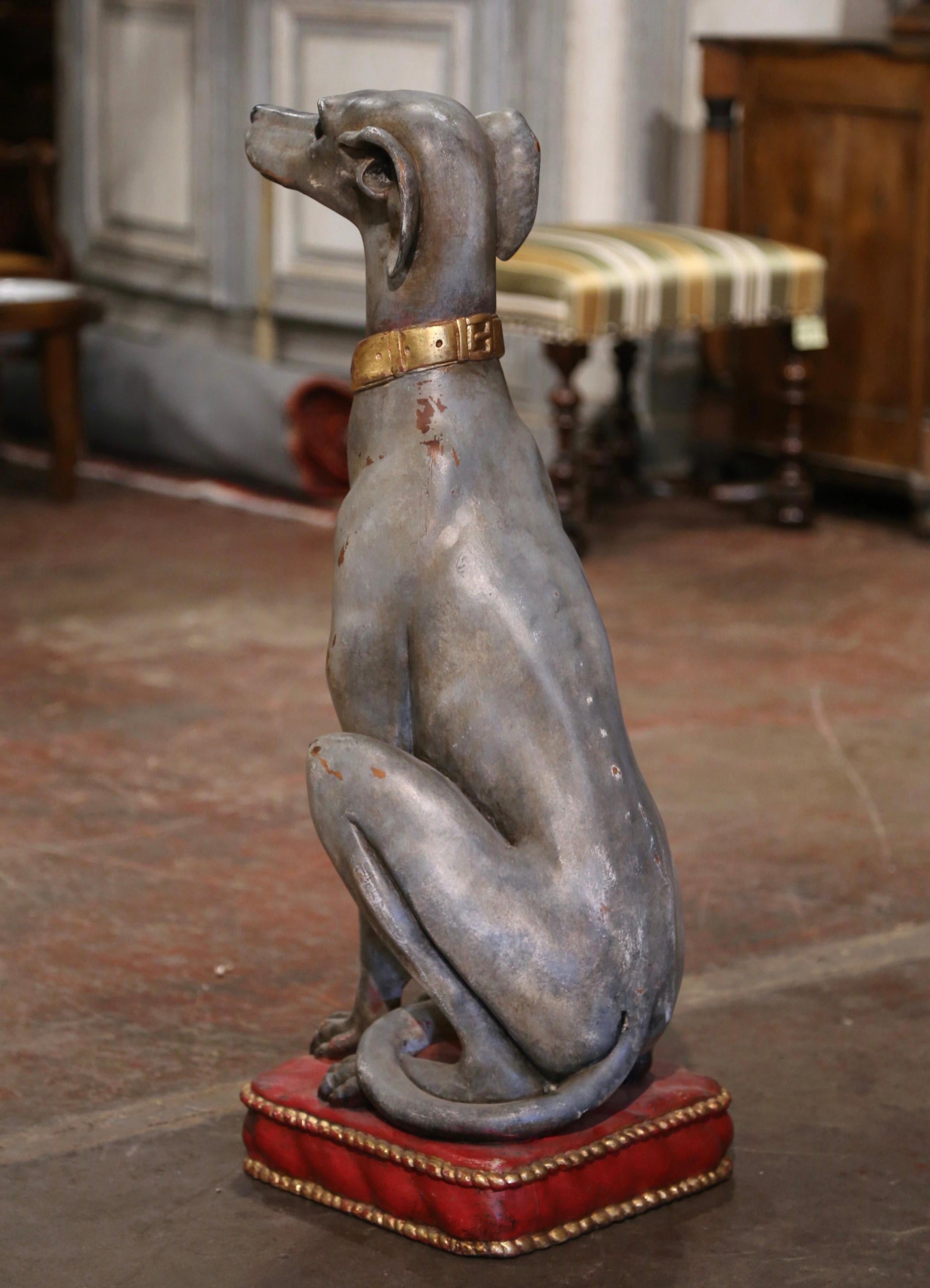 Vintage Italian Carved Wooden Polychrome Greyhound Dog Sculpture For Sale 4