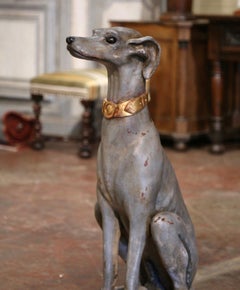 Vintage Italian Carved Wooden Polychrome Greyhound Dog Sculpture