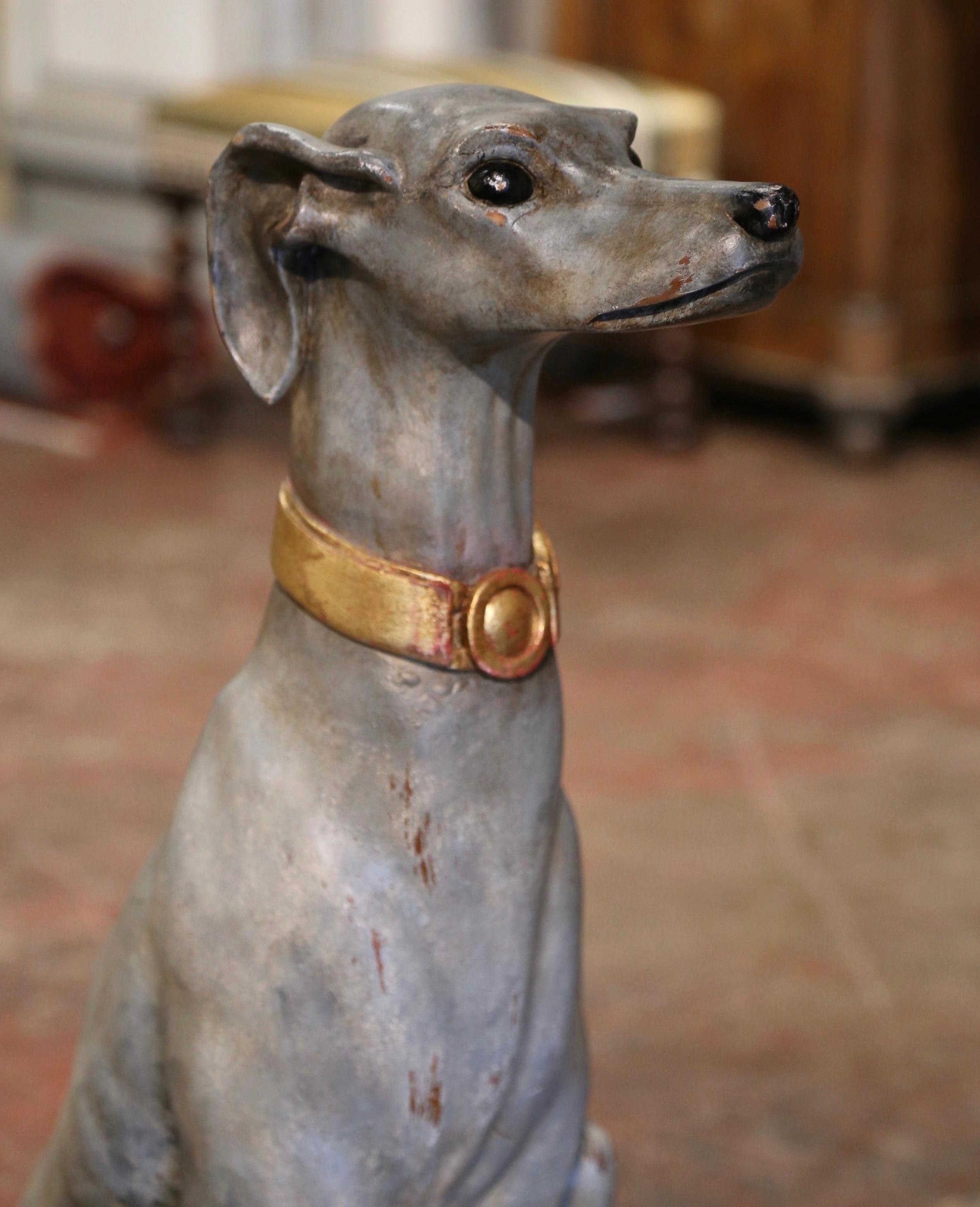 Vintage Italian Carved Wooden Polychrome Greyhound Dog Sculpture For Sale 2