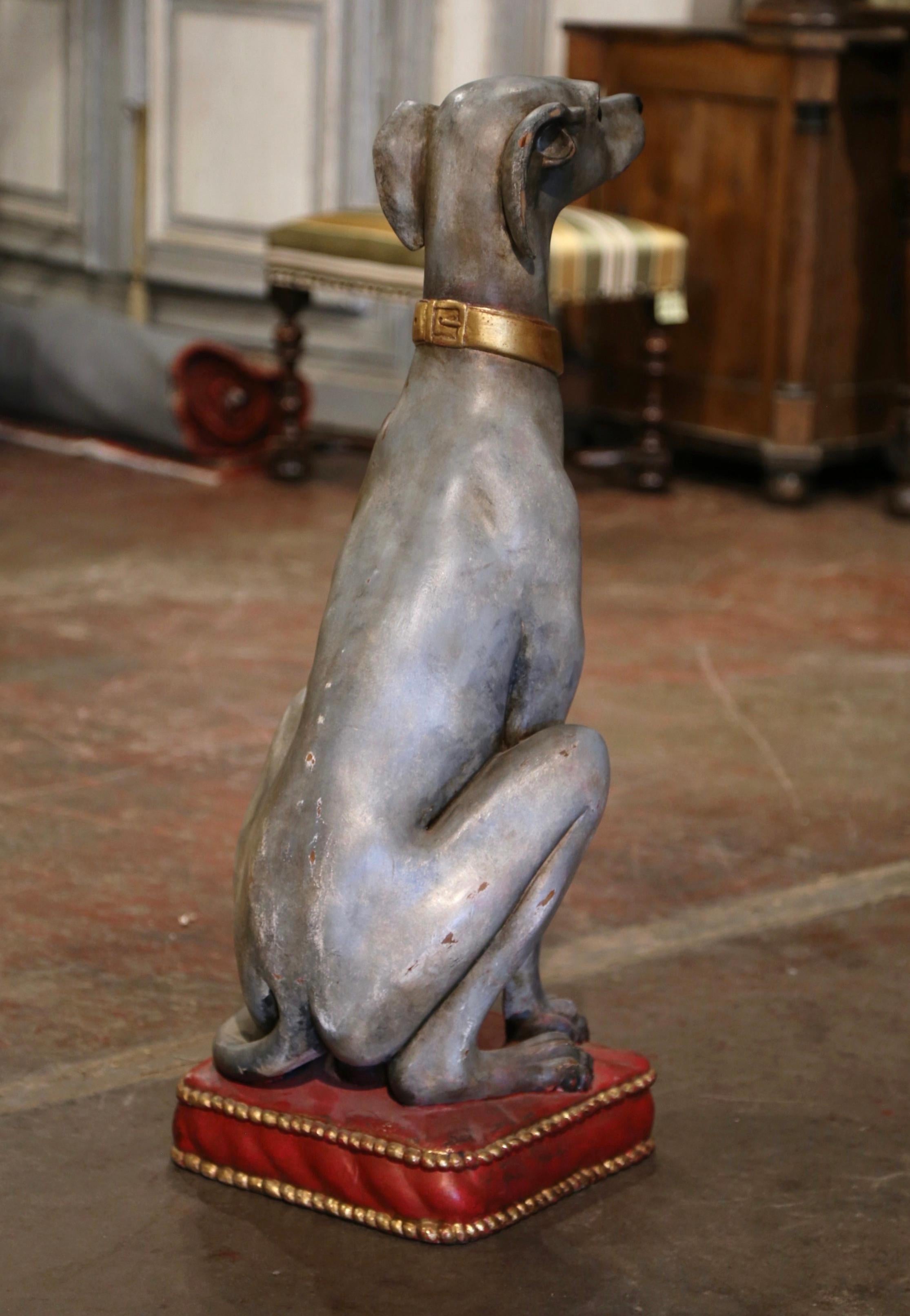 Vintage Italian Carved Wooden Polychrome Greyhound Dog Sculpture For Sale 3
