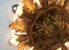 vintage italian CEILING FIXTURE florentine lamp metal leaves hollywood regency s