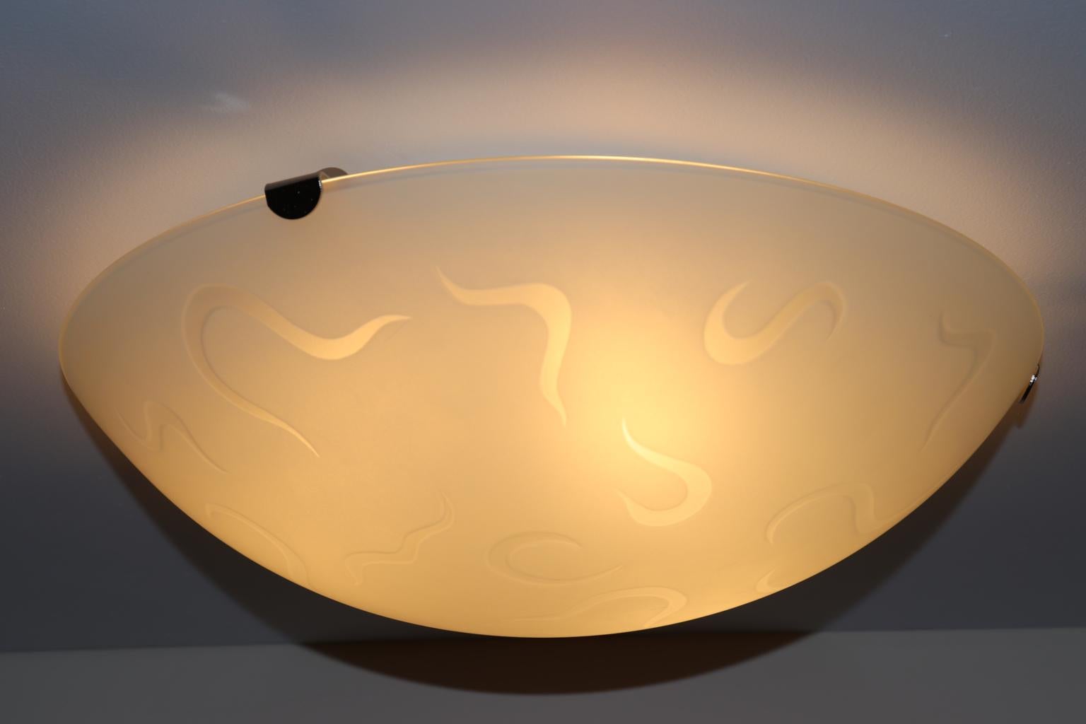 Mid-Century Modern Vintage Italian Ceiling Lamp Murano Crystal Glass Satin Finish For Sale