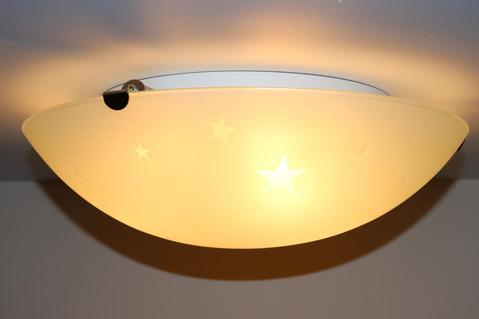 Vintage Italian Ceiling Lamp Murano Crystal Satin Glass Stars Details For Sale 3