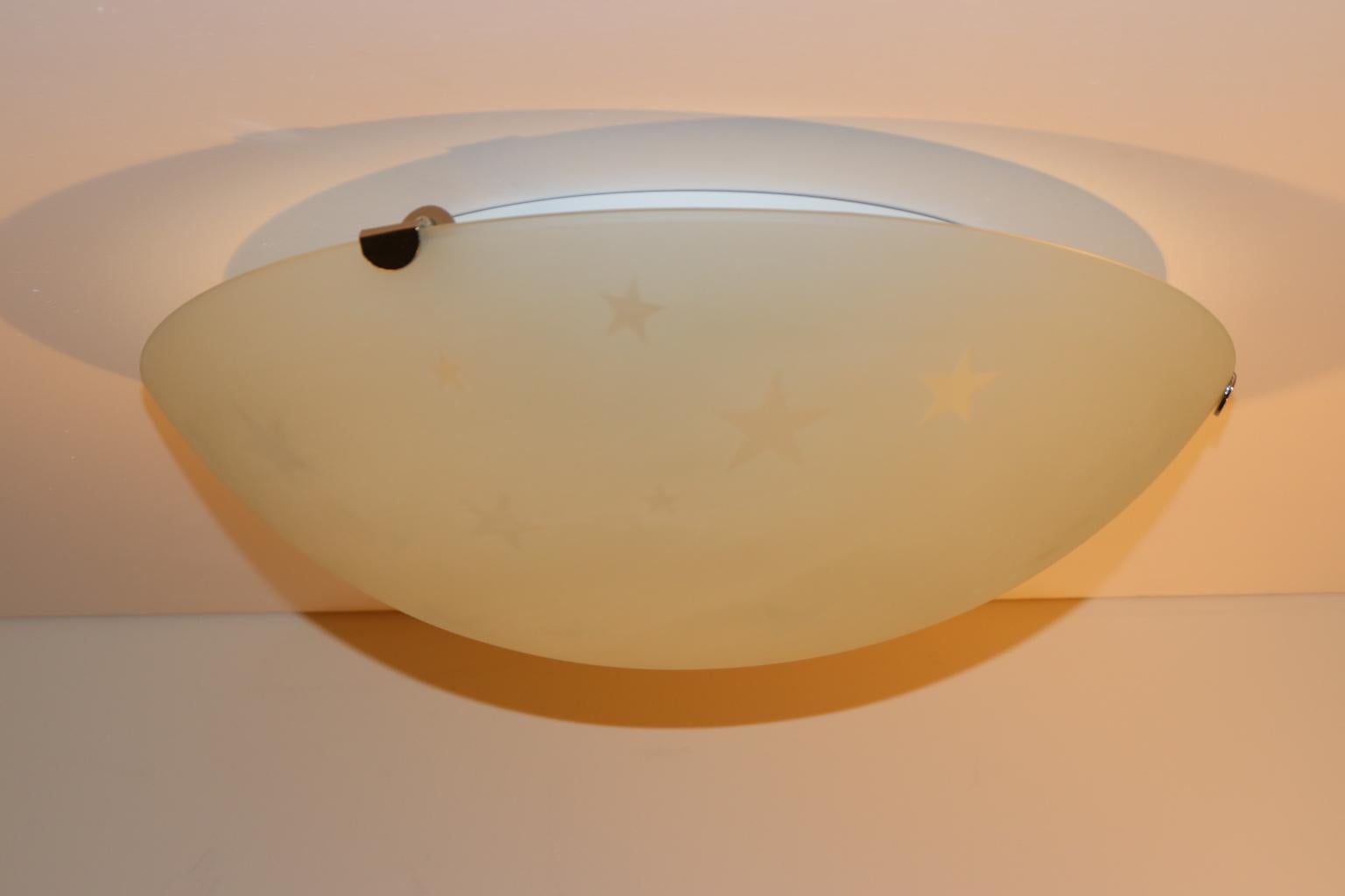 Vintage Italian Ceiling Lamp Murano Crystal Satin Glass Stars Details For Sale 5