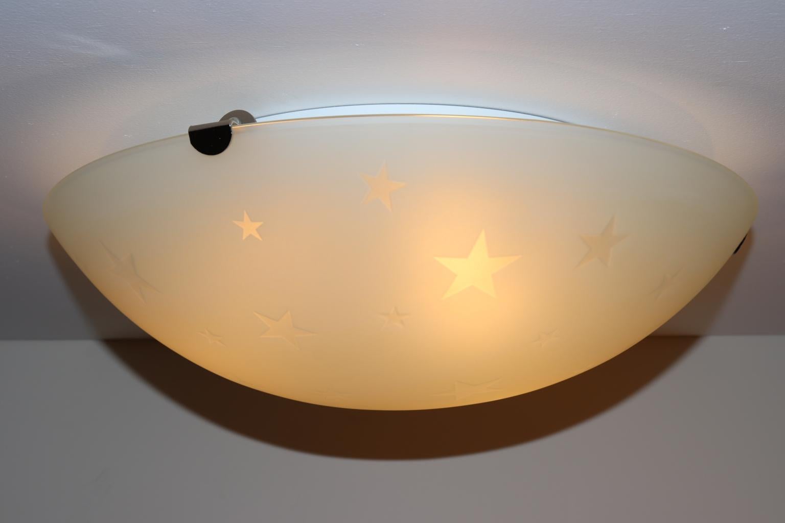 Vintage Italian Ceiling Lamp Murano Crystal Satin Glass Stars Details For Sale 6