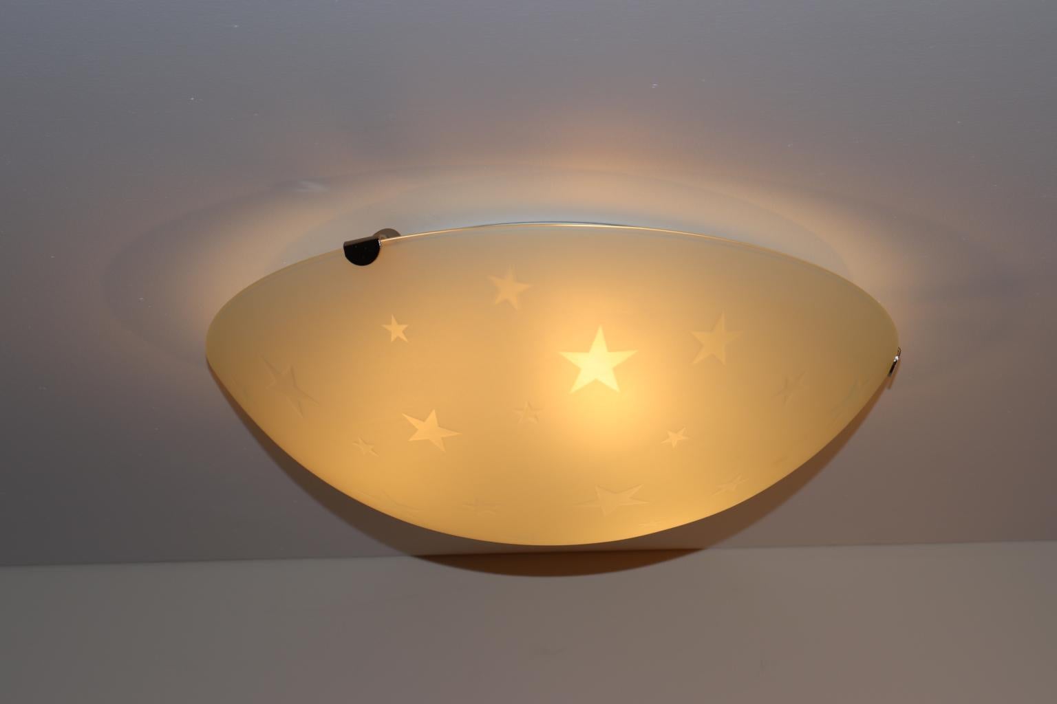 Vintage Italian Ceiling Lamp Murano Crystal Satin Glass Stars Details For Sale 7