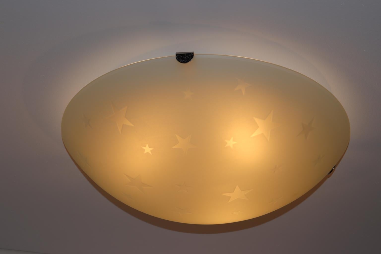 Vintage Italian Ceiling Lamp Murano Crystal Satin Glass Stars Details For Sale 8