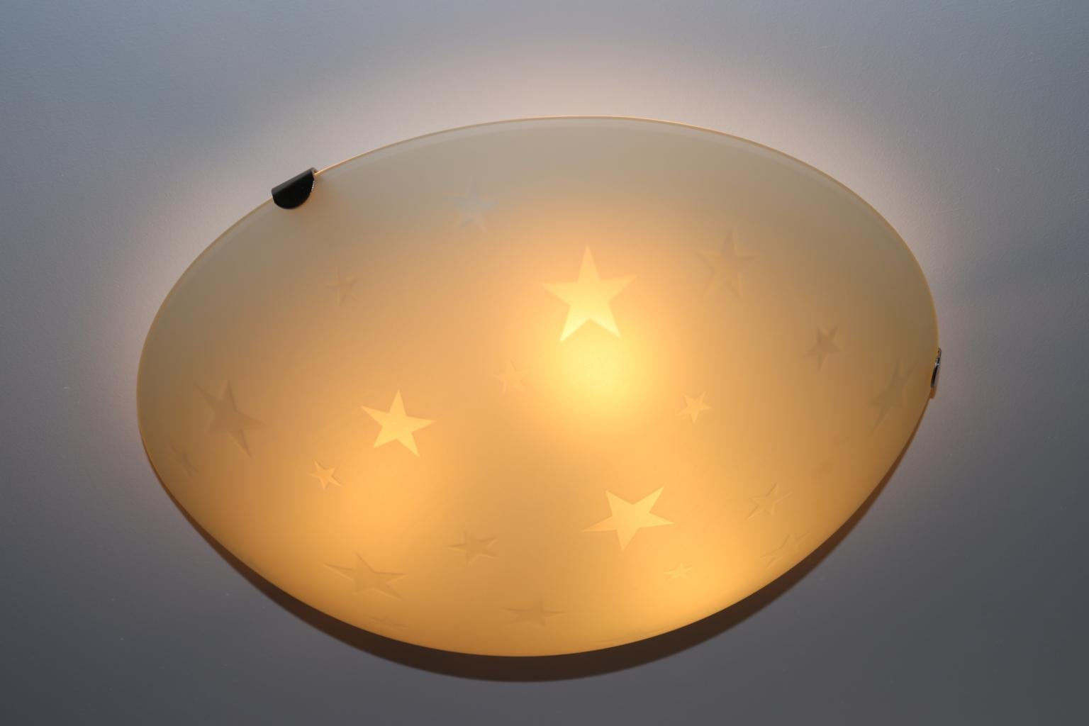 Vintage Italian Ceiling Lamp Murano Crystal Satin Glass Stars Details In Excellent Condition For Sale In Saddle Brook , NJ