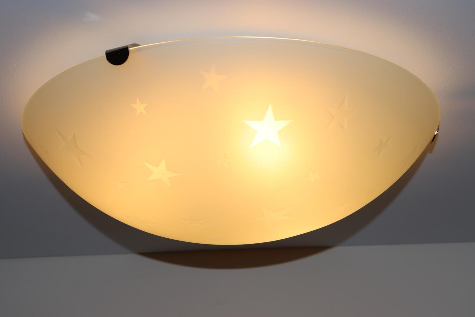 Late 20th Century Vintage Italian Ceiling Lamp Murano Crystal Satin Glass Stars Details For Sale