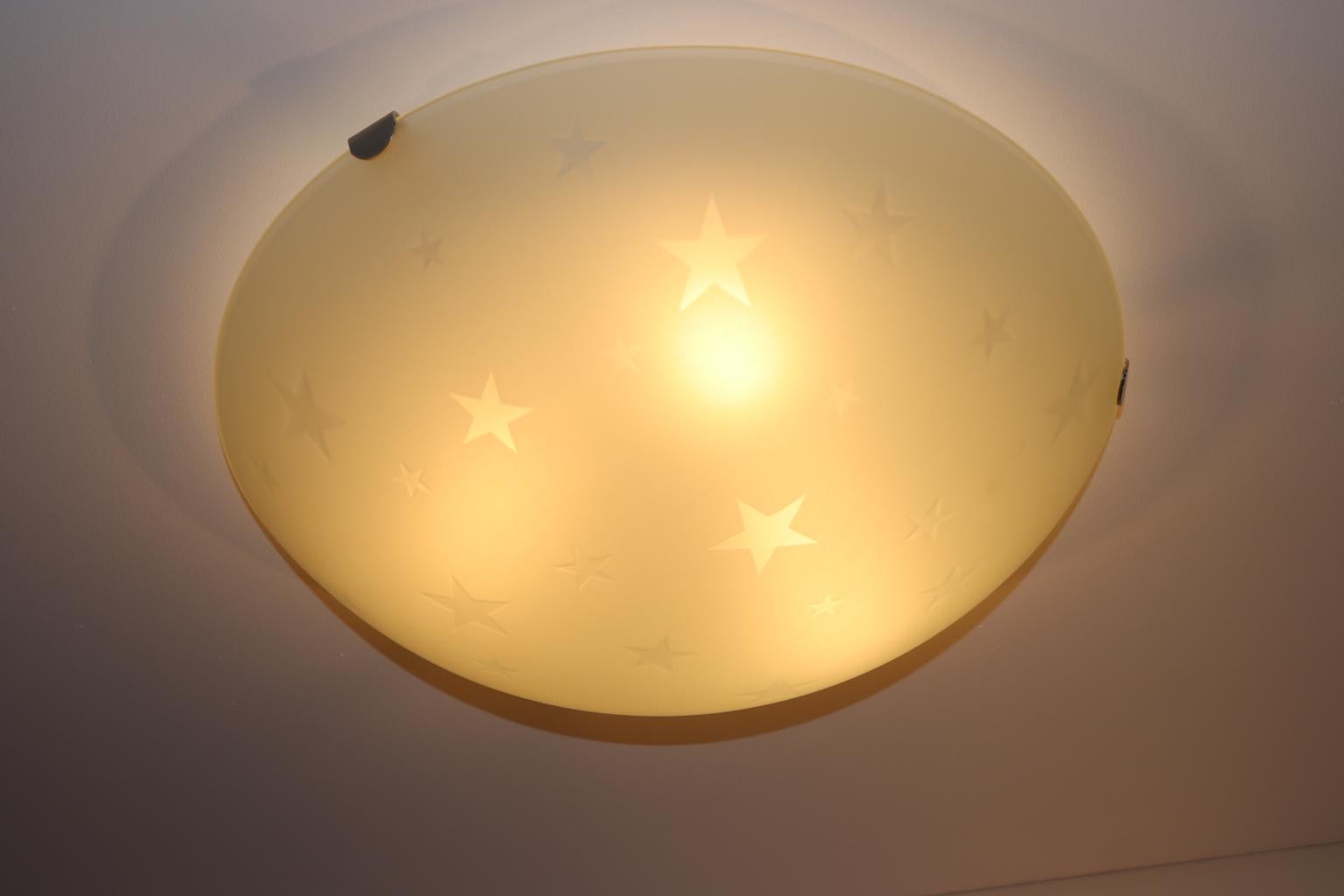Blown Glass Vintage Italian Ceiling Lamp Murano Crystal Satin Glass Stars Details For Sale