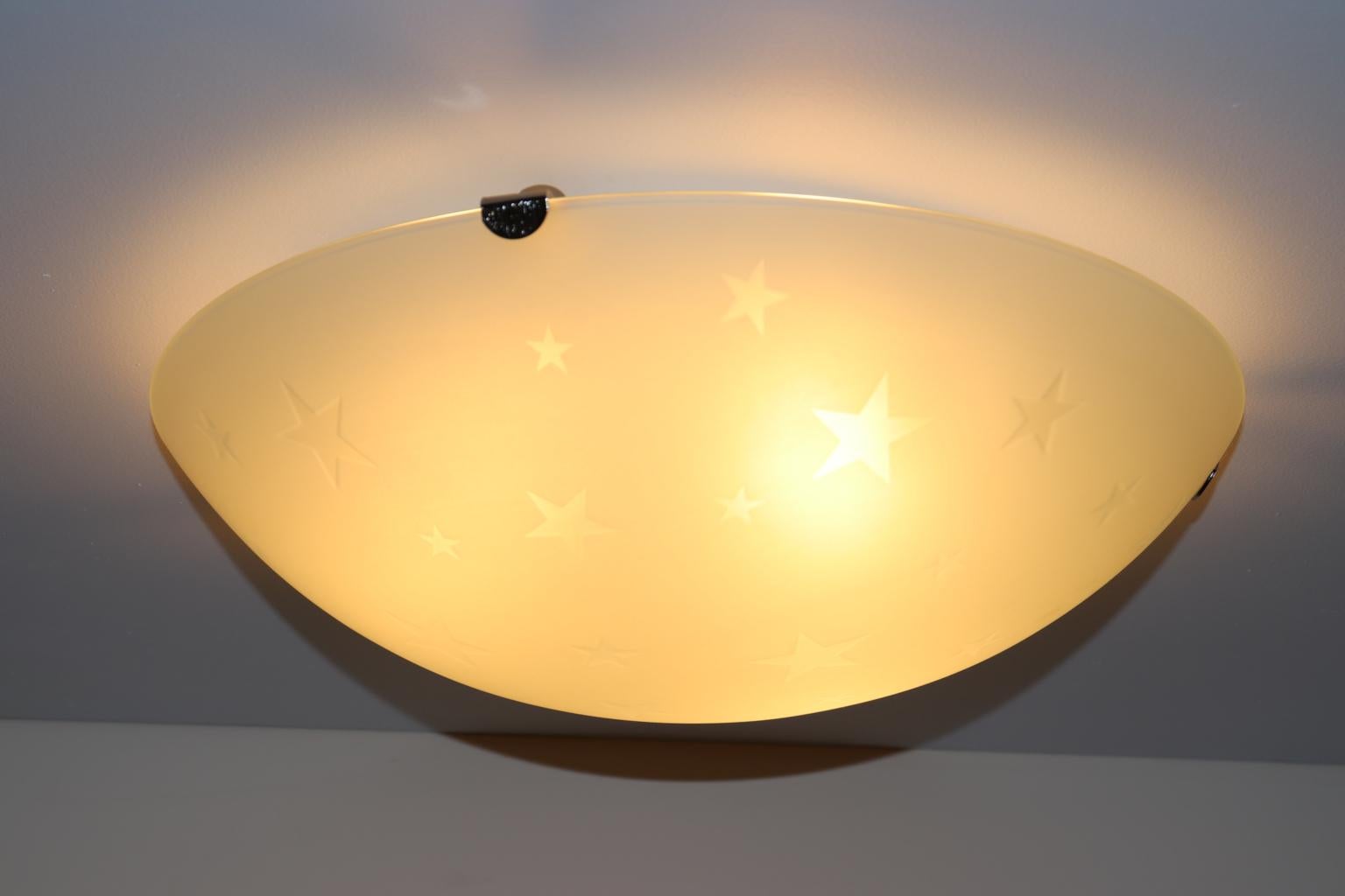 Vintage Italian Ceiling Lamp Murano Crystal Satin Glass Stars Details For Sale 1