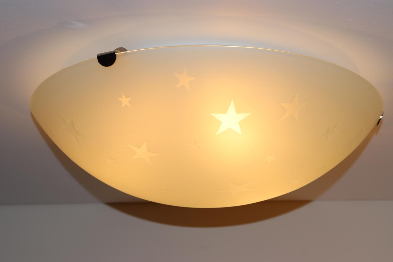 Vintage Italian Ceiling Lamp Murano Crystal Satin Glass Stars Details For Sale 2