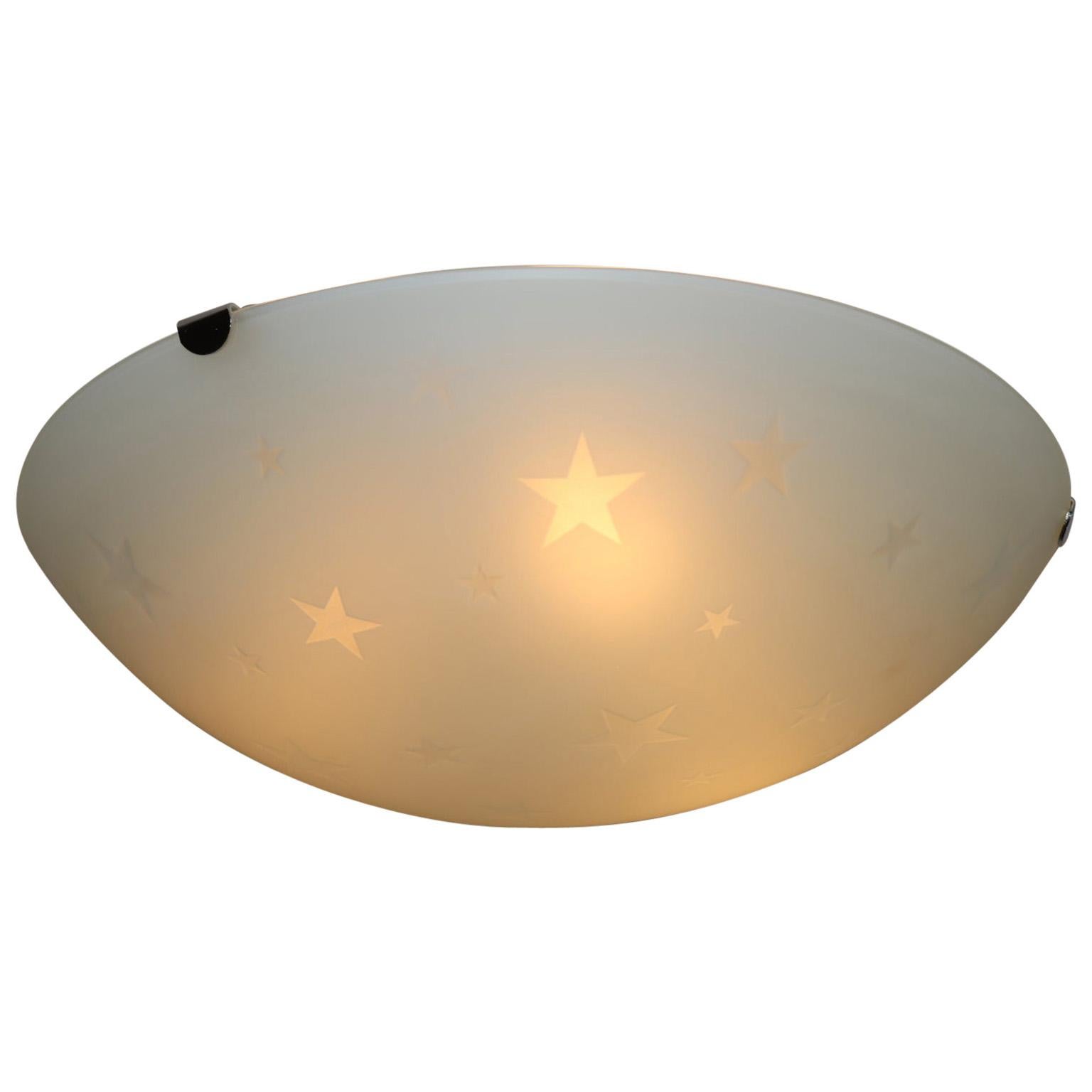 Vintage Italian Ceiling Lamp Murano Crystal Satin Glass Stars Details For Sale