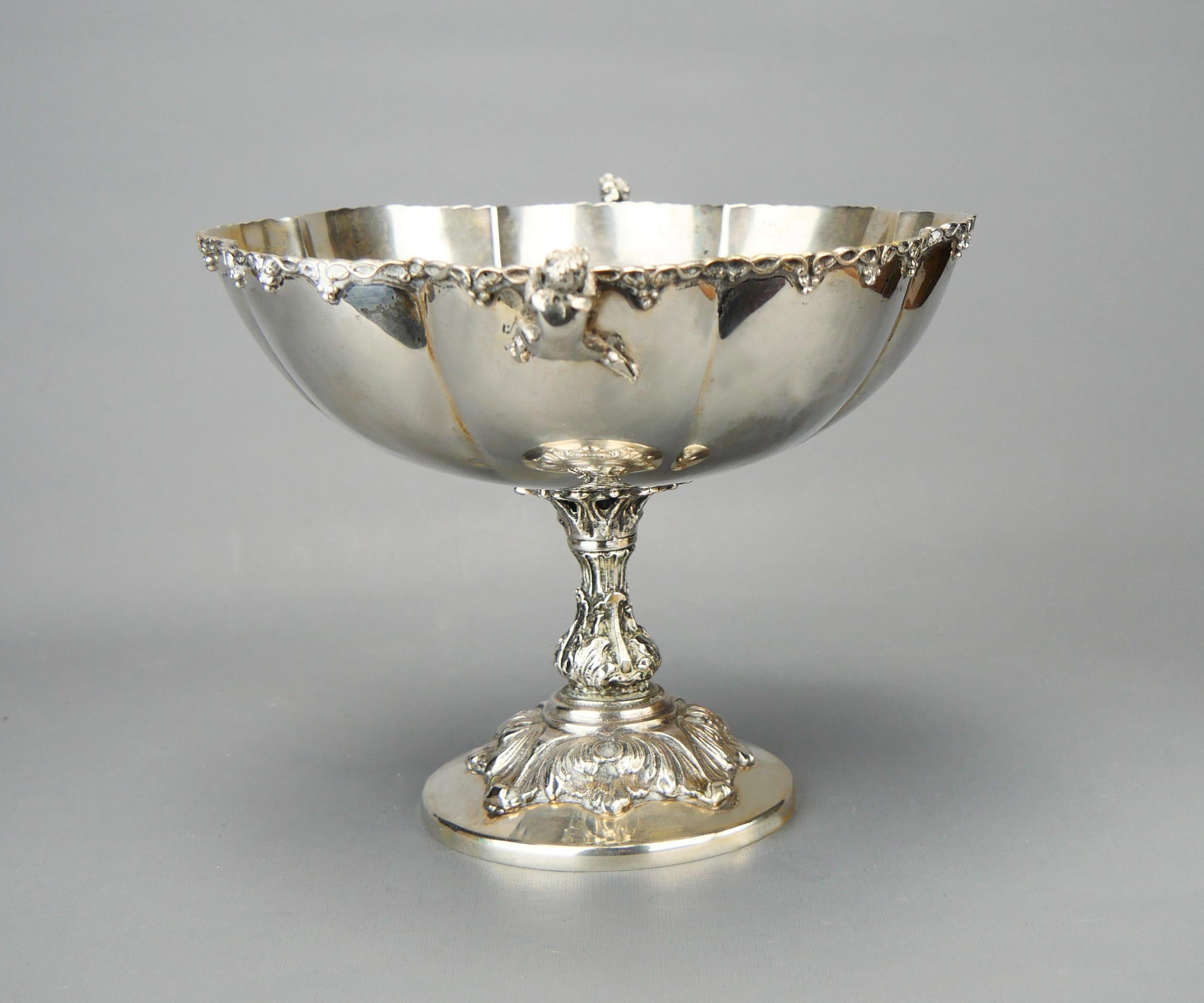 Rough Cut Vintage  Italian Centerpiece Fruit bowl  solid 800 Silver / 314 gr For Sale