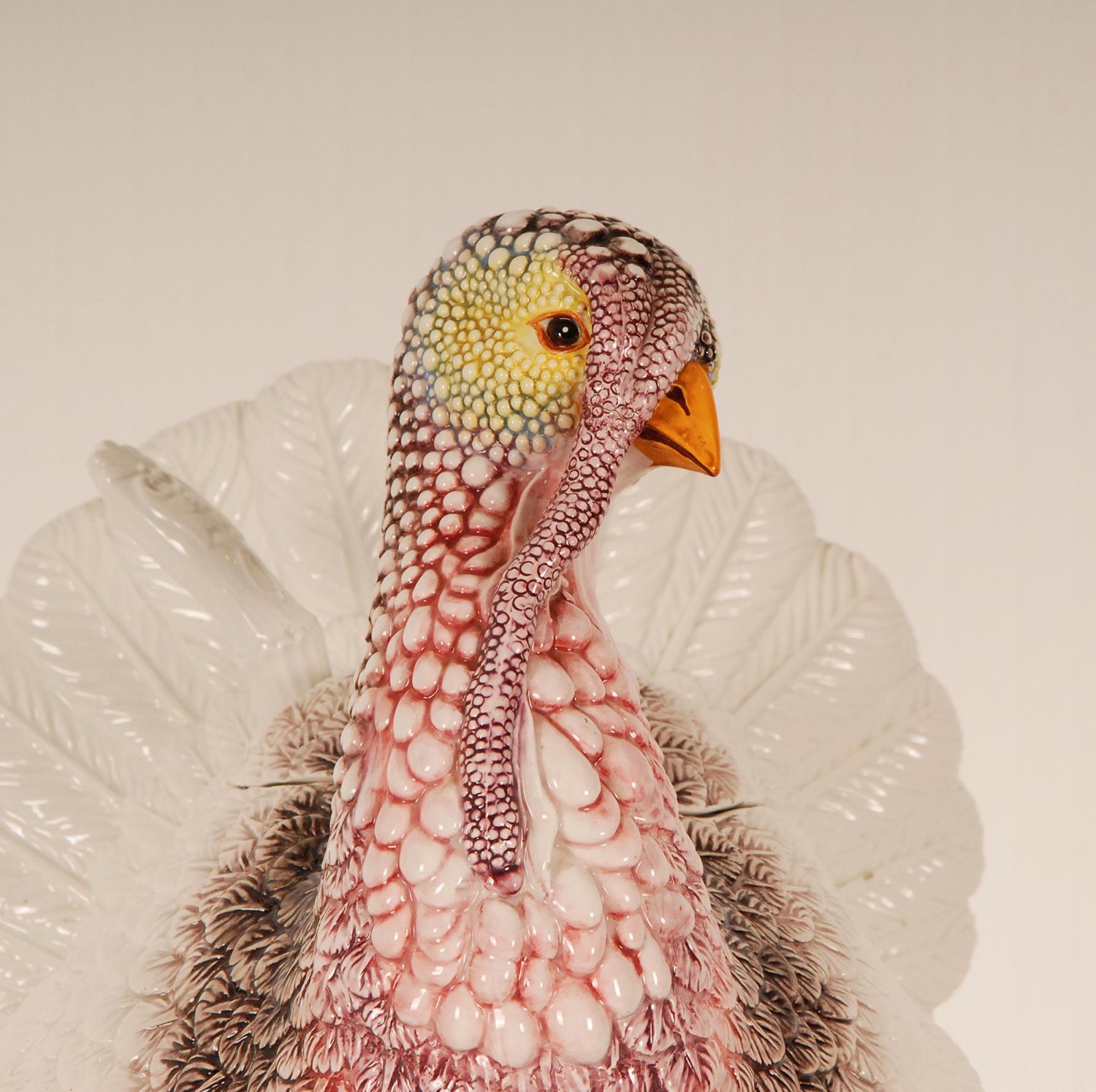 Italienische Keramik-Tiersfigur Turkey, Porzellan-Vogelfigur, Terrine  im Angebot 4