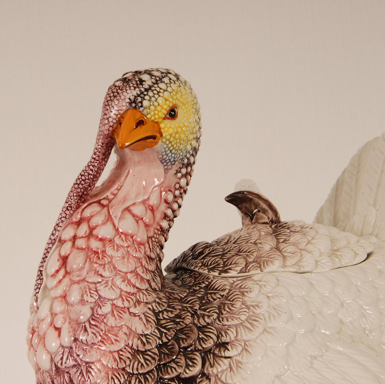 Italienische Keramik-Tiersfigur Turkey, Porzellan-Vogelfigur, Terrine  im Angebot 6