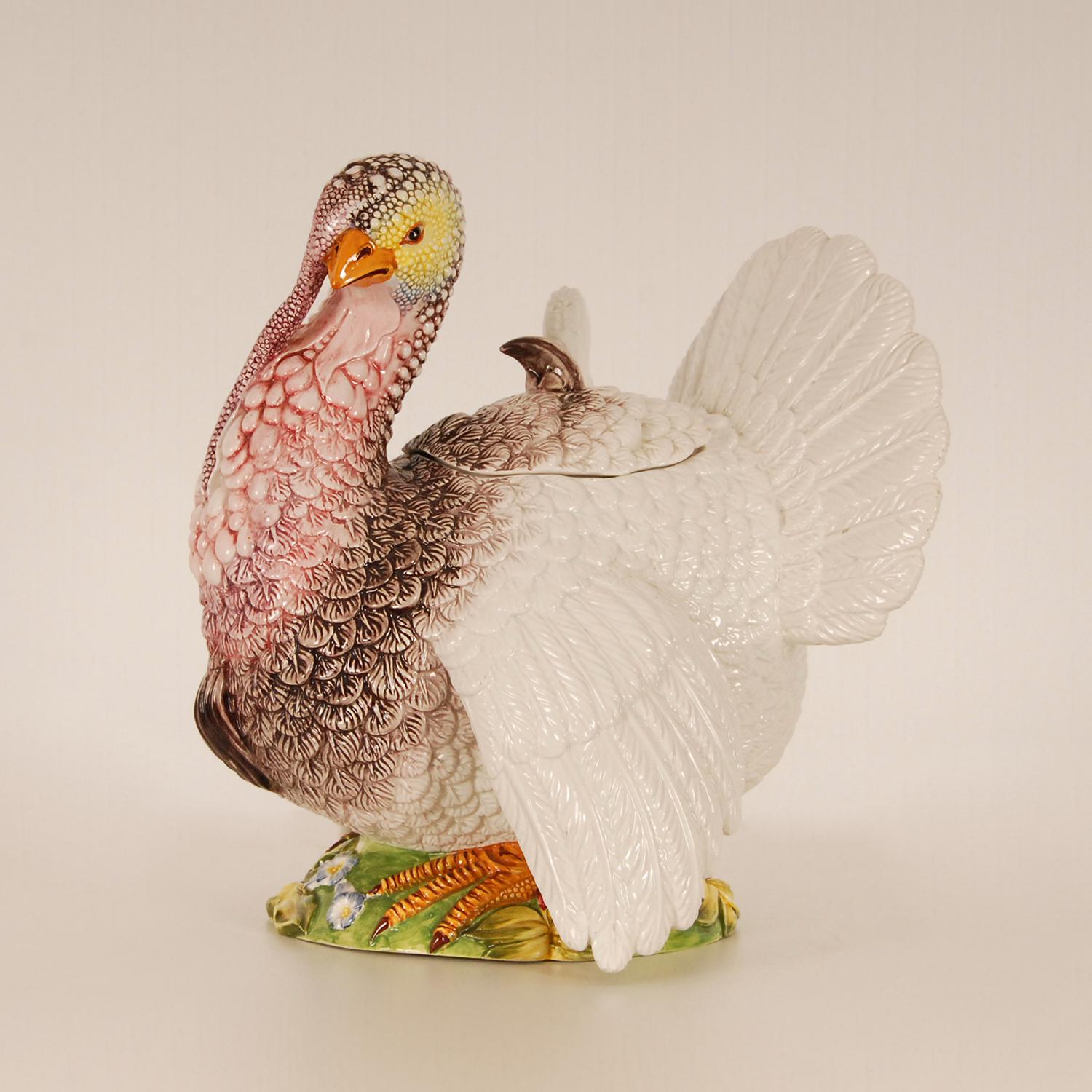 Italienische Keramik-Tiersfigur Turkey, Porzellan-Vogelfigur, Terrine  im Angebot 11